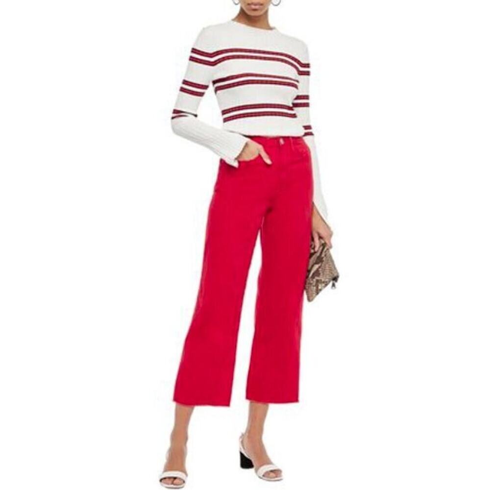Maje Women's Pamier Cropped High Rise Wid Leg Jeans in Ren Size 2US/34EU $189.97